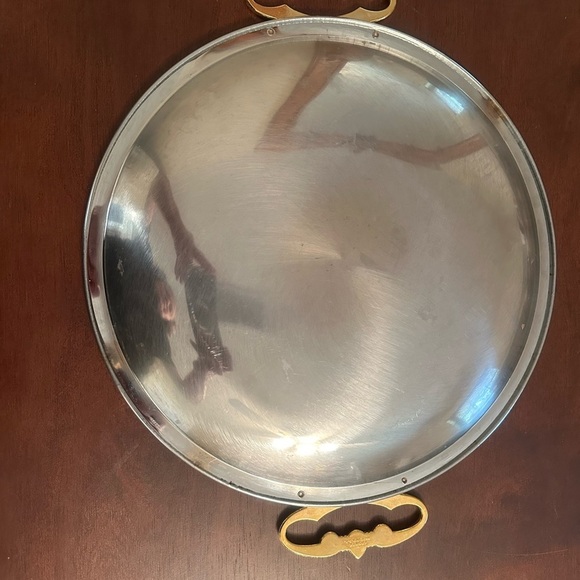 KROMEX Classic MCM Elegant Round Serving Tray Chrome Plated with Brass Handles - Picture 3 of 9